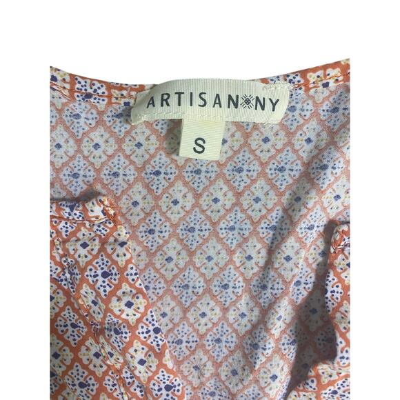 Artisan NY Women's Blouse Small Peach Print Short Sleeve 100% Rayon - Picture 6 of 6